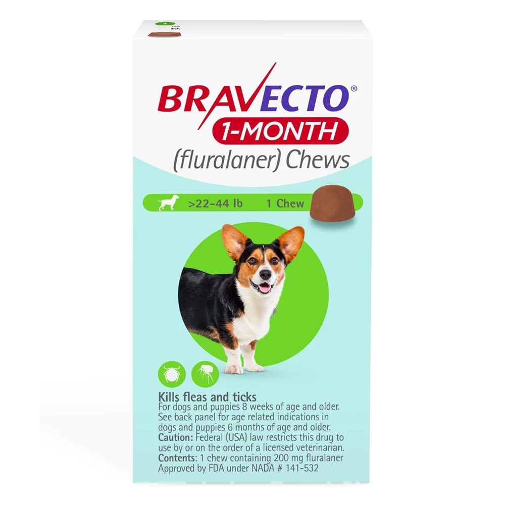 Bravecto 1-Month Chew for Medium Dogs 22 To 44lbs (Green)