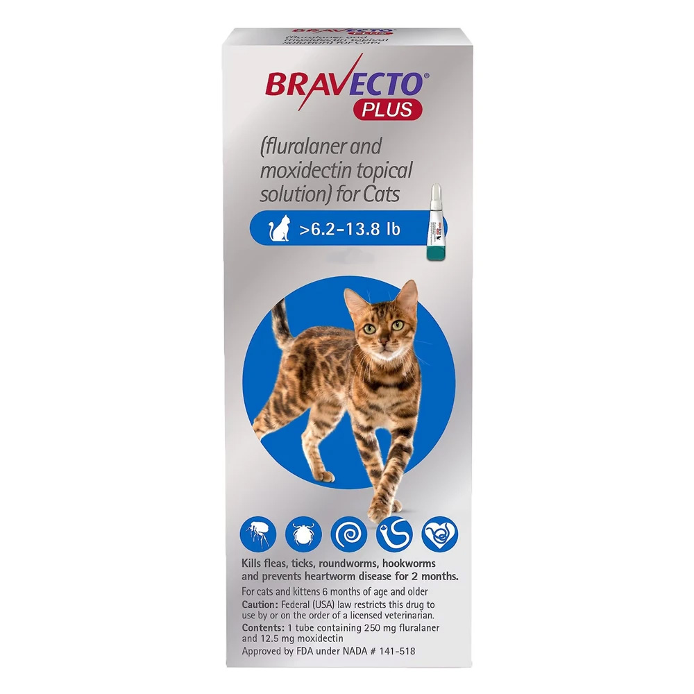 Bravecto Plus For Medium Cats 250 Mg (6.2 To 13.75 Lbs) Blue