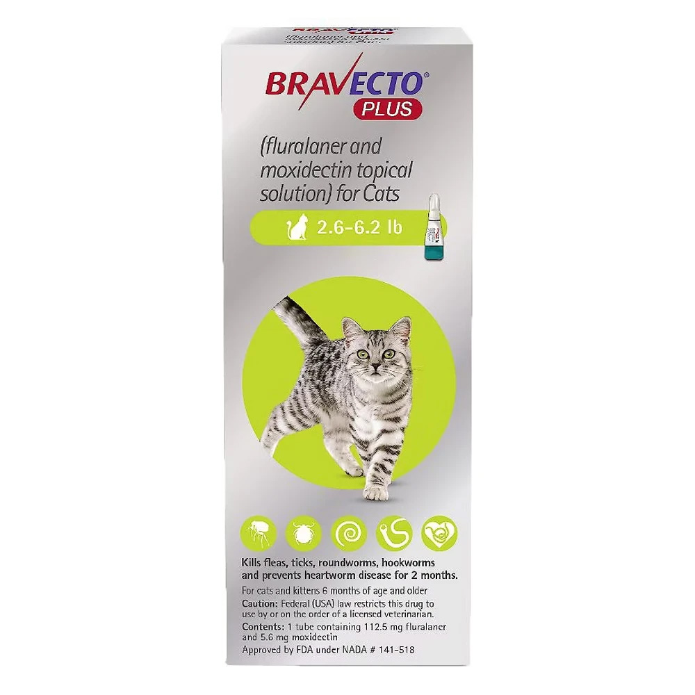 Bravecto Plus For Small Cats 112 Mg (2.6 To 6.2 Lbs) Green