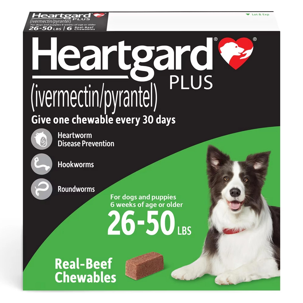 Heartgard Plus Chewables for Medium Dogs 26-50lbs (Green)