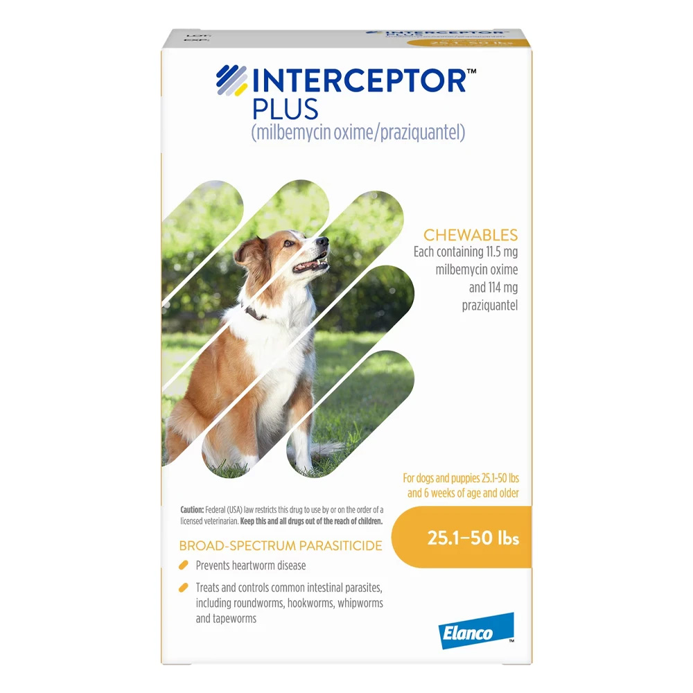 Interceptor Plus Chew (Interceptor Spectrum) For Dogs 25.1 - 50lbs (Yellow)