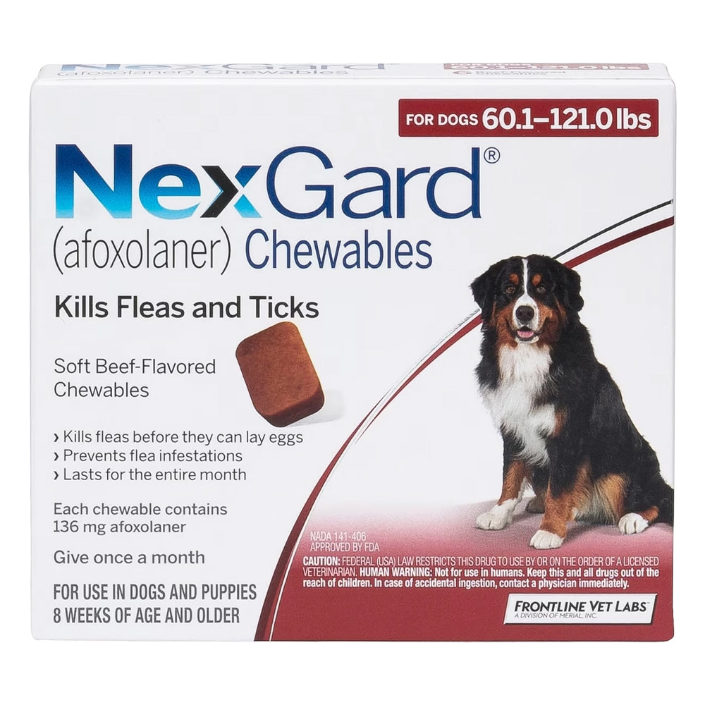 Nexgard Chewables for Extra Large Dogs 60.1-120 lbs (Red) 136mg