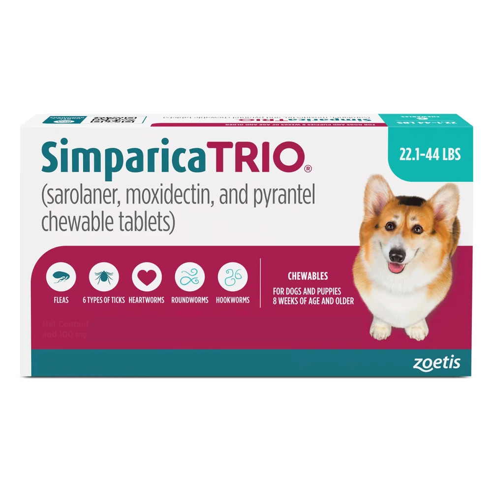 Simparica TRIO for Dogs 22.1-44 lbs (Blue)
