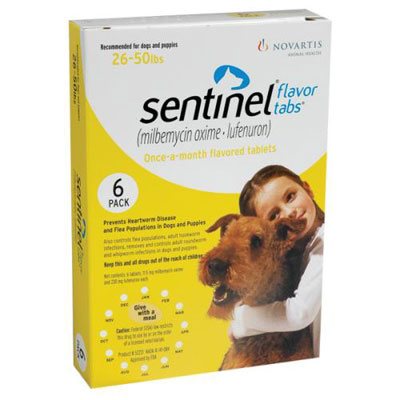 Sentinel For Dogs 26-50 Lbs (yellow) 6 Chews